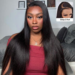 Natural Black Straight Hair 13x6 HD Transparent Lace Frontal Wig Pre Plucked With Baby Hair For Women