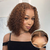 Hair Mix Color Brown Curly Bob Wig Glueless 13x4 Lace Front Short Wig 100% Human Hair - US Only