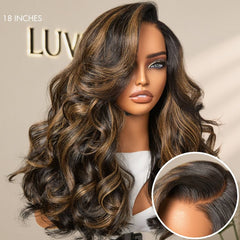 All-Day Comfort™ Wig 200% Density Brown Highlight Loose Body Wave Glueless Minimalist HD Lace Wig Pre-Cut Lace