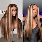 Hair 180% Density Honey Blonde Highlight Silky Straight Glueless 5x5 Closure HD Lace Long Wig