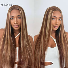 180% Density Honey Blonde Highlight Silky Straight Glueless 5x5 Closure HD Lace Long Wig