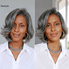 Salt & Pepper 100% Human Hair Layered Bob Wig Glueless Minimalist Lace Grey Wig Pre-Cut Lace
