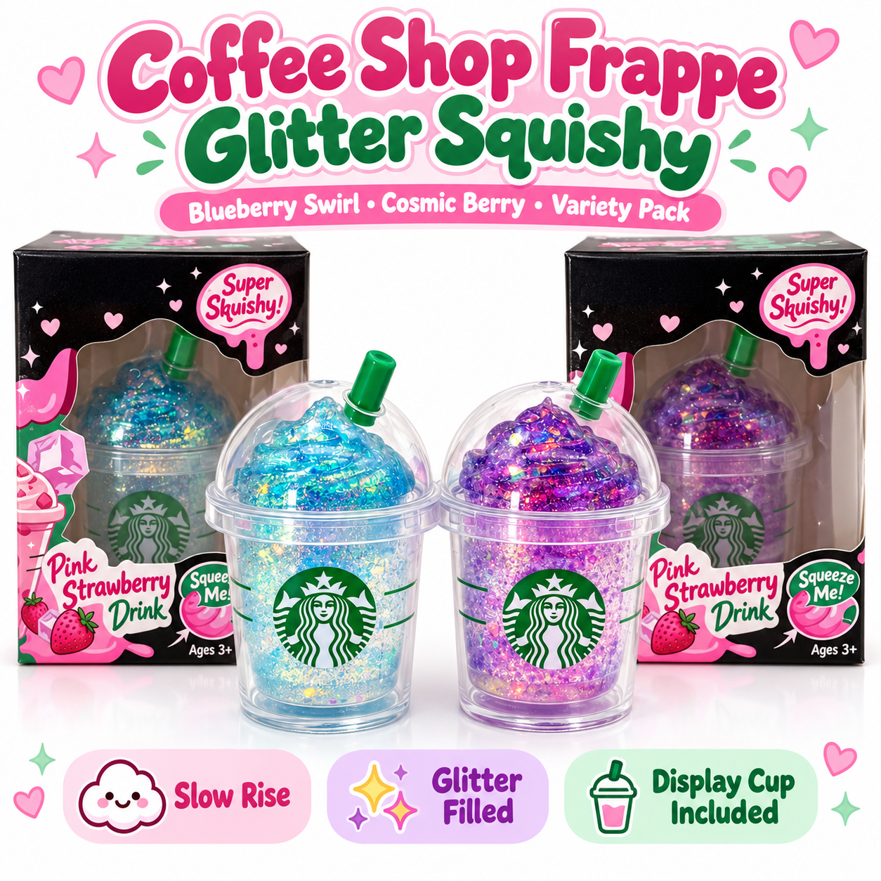 Coffee Shop Frappe Glitter Squishy Slow Rise Sensory Fidget Toy ASMR Stress Relief Kawaii Drink Gift