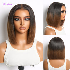 All-Day Comfort™ Wig Ombre Brown Silky Blunt Cut Bob Glueless 7x6 Closure HD Lace Wig Pre-Cut Lace