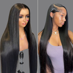Natural Black Straight Hair 13x6 HD Transparent Lace Frontal Wig Pre Plucked With Baby Hair For Women