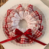 Red Gingham Lace Bow Scrunchie