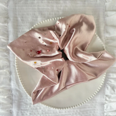 Pink Satin Rhinestone Square Scrunchie