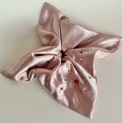 Pink Satin Rhinestone Square Scrunchie