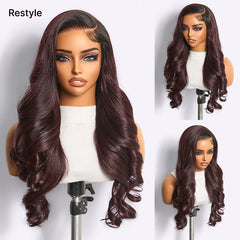 All-Day Comfort Wig 180% Density Rich Dark Plum Bone Straight with Baby Hair PartingMax Glueless 7x6 Closure HD Lace Wig Pre-Cut Lace