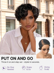 Beginner Friendly Lightweight Roll Curl Glueless Minimalist HD Lace Short Pixie Cut Wig Pre Cut Lace