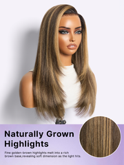 All-Day Comfort Wig 180% Density Blonde Highlight Butterfly Cut Layered Light Yaki Straight Glueless 7x6 Closure HD Lace Wig Pre-Cut Lace