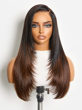 All-Day Comfort™ Wig 180% Density Ombre Brown Butterfly Cut Layered Light Yaki Straight Glueless 7x6 Closure HD Lace Human Hair Wig Pre-Cut Lace