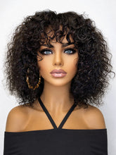 Beginner Friendly Water Wave Minimalist Lace Glueless Short Curly Wig with Bangs