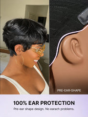 Throw On & Go Short Pixie Cut with Bangs Wig Ultra Comfort Skin-Like Soft Care Glueless Wig Hair Loss Friendly