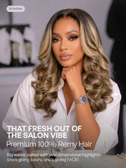 All-Day Comfort Wig 180% Density Loose Wave Sun-Kissed Blonde Highlight Glueless 7x6 Closure HD Lace Wig Pre-Cut Lace