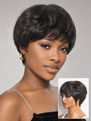 Throw On & Go Natural Black Pixie Cut with Bangs Glueless Minimalist Lace Wig