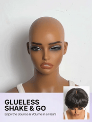 Throw On & Go Natural Black Pixie Cut with Bangs Glueless Minimalist Lace Wig