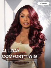 All-Day Comfort Wig 180% Density Rich Dark Plum Loose Body Wave PartingMax Glueless 7x6 Closure HD Lace Wig Pre-Cut Lace