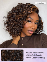 Effortless Elegance Copper Highlight Bouncy Curl Wig Minimalist HD Lace Glueless Wig Pre-Cut Lace