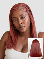 Trendy Copper Red Fulani Braids Straight 13x4 Frontal Lace Bob Wig Pre-cut Lace Drawstring Cap - US Only