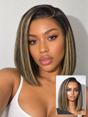 All-Day Comfort™ Wig Blonde Highlight Blunt Cut Bob Glueless Minimalist HD Lace Short Bob Wig Pre-Cut Lace