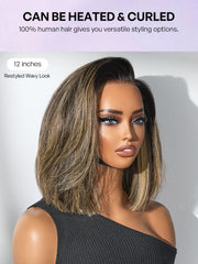 All-Day Comfort™ Wig Blonde Highlight Blunt Cut Bob Glueless Minimalist HD Lace Short Bob Wig Pre-Cut Lace