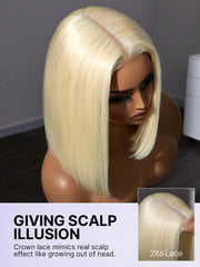 Easily Redyed 613 Blonde Blunt Cut Bob Wig Glueless Deep Middle Part 2x6 HD Lace Wig Pre-Cut Lace