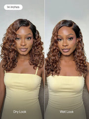 Ready to Go Ombre Brown Water Wave Short Curly Bob Wig Glueless Minimalist HD Lace Wig Pre-Cut Lace