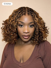 Readitress™ Ombre Brown Highlight Boho Braids Deep Curly Glueless 5x5 Closure Lace with Braided Top Human Hair Wig Pre-Cut Lace