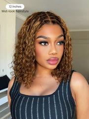 Readitress™ Ombre Brown Highlight Boho Braids Deep Curly Glueless 5x5 Closure Lace with Braided Top Human Hair Wig Pre-Cut Lace