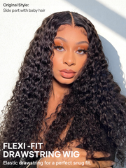 PreMax 180% / 250% Density Water Wave Glueless Flexi-Fit Drawstring 13x4 Frontal Lace Fluffy Curly Wig Pre-Cut Lace