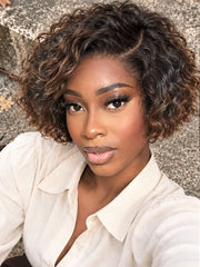 Brown Highlight Water Wave Pixie Cut Glueless Minimalist HD Lace Short Curly Wig