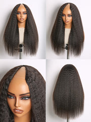True Scalp Kinky Straight V Part Glueless Human Hair Wig Flexi-Fit Drawstring
