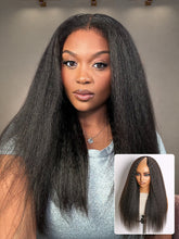 True Scalp Kinky Straight V Part Glueless Human Hair Wig Flexi-Fit Drawstring