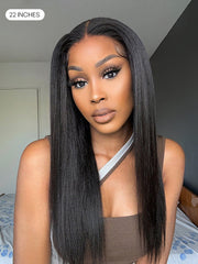 True Scalp Yaki Straight / Kinky Straight V Part Glueless Human Hair Wig Flexi-Fit Drawstring