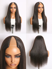 True Scalp Yaki Straight / Kinky Straight V Part Glueless Human Hair Wig Flexi-Fit Drawstring