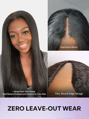 True Scalp Yaki Straight / Kinky Straight V Part Glueless Human Hair Wig Flexi-Fit Drawstring