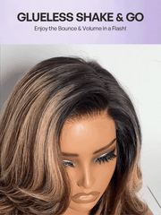 Caramel Brown Highlight Layered Haircut Wavy Glueless HD Minimalist Lace Wig Pre-Cut