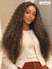 All-Day Comfort™ Wig PartingMax Brown Highlights Funmi Curly 7x6 Closure HD Lace Glueless Wig Pre Cut Lace