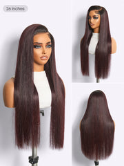 All-Day Comfort Wig 180% Density Rich Dark Plum Bone Straight with Baby Hair PartingMax Glueless 7x6 Closure HD Lace Wig Pre-Cut Lace