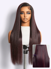 All-Day Comfort Wig 180% Density Rich Dark Plum Bone Straight with Baby Hair PartingMax Glueless 7x6 Closure HD Lace Wig Pre-Cut Lace