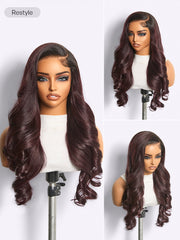 All-Day Comfort Wig 180% Density Rich Dark Plum Bone Straight with Baby Hair PartingMax Glueless 7x6 Closure HD Lace Wig Pre-Cut Lace