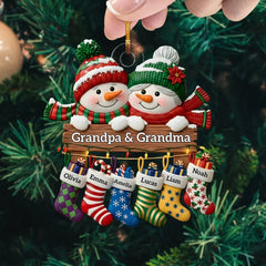 Snowman Grandparents Stocking - Personalized Custom Mica Ornament - Christmas Gift For Family Members