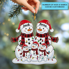 Snowman Family - Custom Shape Mica Ornament - Christmas Gift For Family Members