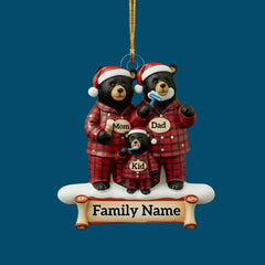 Plaid Bear Family - Personalized Custom Mica Ornament - Christmas Gift For Family Members