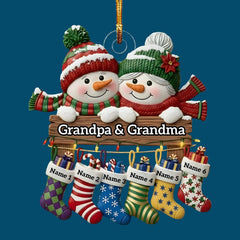 Snowman Grandparents Stocking - Personalized Custom Mica Ornament - Christmas Gift For Family Members