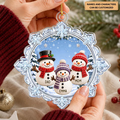 Christmas With Snowman Family - Personalized Custom Shape Mica Ornament - Christmas Gift For Family