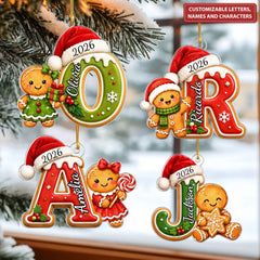 Gingerbread Letters - Personalized Custom Shape Mica Ornament - Christmas Gift for Family CLATM001