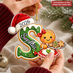 Gingerbread Letters - Personalized Custom Shape Mica Ornament - Christmas Gift for Family CLATM001