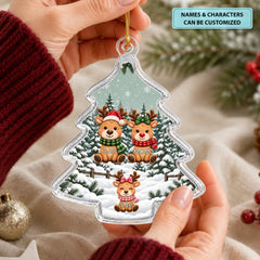 Christmas With Reindeer Family - Personalized Custom Shape Mica Ornament - Christmas Gift For Family